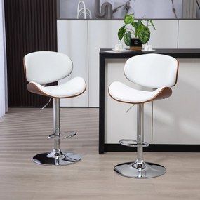 Conjunto de 2 cadeiras de bar com banco regulável em altura, revestimento sintético, 53 x 52 x 92-112 cm, branco