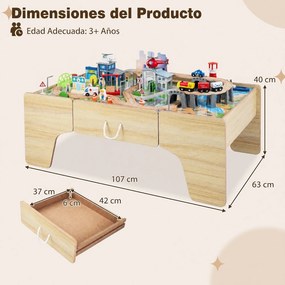 Mesa de Comboio para Crianças, 107 x 63 x 40 cm, Multifuncional 3 em 1, Natural