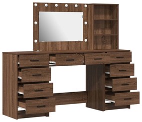 Conjunto de Mesa de Maquilhagem de 3 Peças com LED em Madeira de Carva