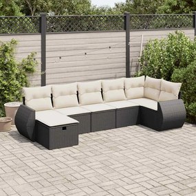 7 pcs conjunto de sofás p/ jardim c/ almofadões vime PE preto