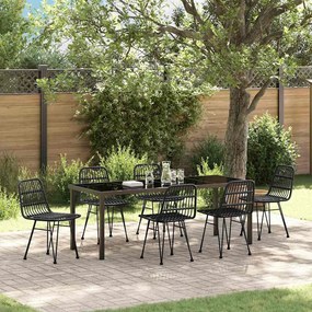 vidaXL Conjunto de Jantar de Jardim com 7 peças em Rattan Poliéster Preto