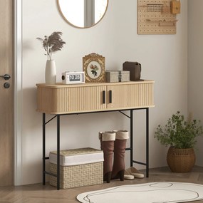 Mesa Consola Vintage Móvel de Entrada com 2 Portas de Correr e Compartimentos Consola de Entrada 100x30x80 cm Carvalho