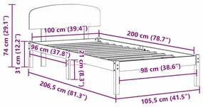 Estrado de Cama com Cabeceira Castanho Encerado 100x200 cm Madeira Sól