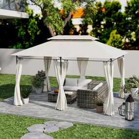 Pérgola de Jardim 397x297x265 cm Pérgola de Exterior com Teto Duplo Paredes Laterais Resistente a Água Creme