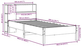 Cama com estante sem colchão 100x200 cm pinho maciço branco