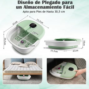 Massajador de Pés Dobrável com Banho de Pés Aquecedor com Controlo Remoto Caixa de Rolos de Massagem de Bolhas 33,5 x 41 x 20,5 cm Verde