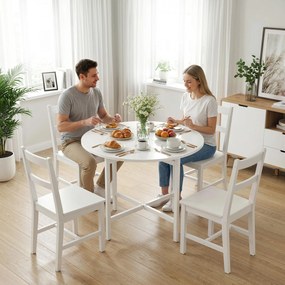 Mesa de Jantar Redonda Dobrável, 80 x 80 x 76 cm (CADEIRAS NÃO INCLUIDAS), Com 2 Abas, Branca