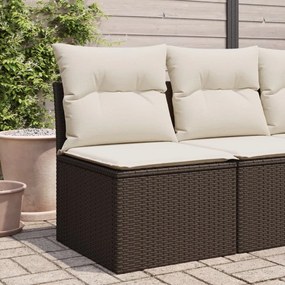 vidaXL Sofá jardim s/ apoio de braços c/ almofadões vime PE castanho