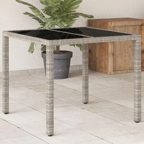 Mesa de jardim c/ tampo de vidro 90x90x75cm vime PE cinza-claro
