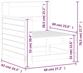 Sofá de jardim c/ apoio braços 69x62x70,5cm pinho maciço branco