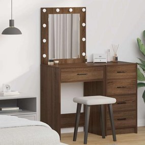Mesa de Maquiagem vidaXL com Luzes LED Castanho Carvalho 50x41x135 cm