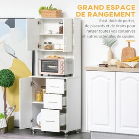 Armário cozinha 60 x 40 x 160 cm, com 3 portas, 3 gavetas e bancada, branco
