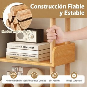 Estante de madeira 80 x 24 x 102 cm com 4 níveis, postes em pinho, corrimões altos, prateleiras abertas, para livros e plantas, para sala de estar ou