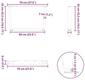 Mesa de jantar pernas 2pcs forma de V 70x(42-43,3)cm aço branco