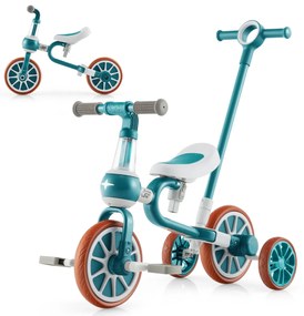 Triciclo para crianças 2-4 anos Bicicleta de equilíbrio 4 em 1 com pedais ajustáveis em altura e rodas amovíveis 37 x 72 x 101 cm Verde