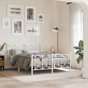 Estrutura de cama com cabeceira e pés 140x200 cm metal branco