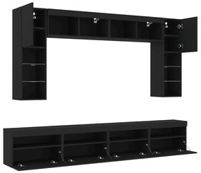 8 pcs conjunto de móveis de parede para TV com luzes LED preto