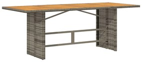 Mesa de jardim com tampo em acácia 190x80x75 cm vime PE cinza