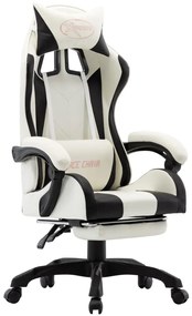 vidaXL Cadeira estilo corrida c/ apoio pés couro artif. preto/branco