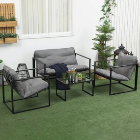 Conjunto de jardim de 4 peças para 4 pessoas, com sofá de 2 lugares, 2 poltronas e 1 mesa de centro cinzenta