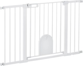 PawHut Barreira de Segurança de Animais de Estimação para Escadas e Portas com Aberturas de 75-131 cm com 3 Extensões Branco | Aosom Portugal