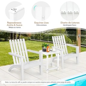 Cadeira de jardim ergonómica de madeira de acácia Adirondack com braços 69 x 73 x 85 cm Branca