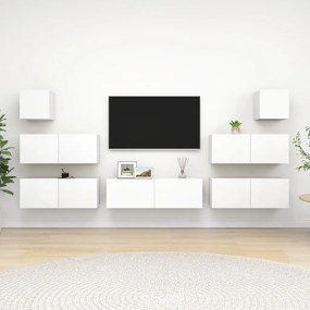 7 pcs conjunto de móveis de TV derivados de madeira branco