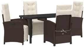 Conjunto de Jantar de Jardim de 5 Peças com Almofadas Marrom em Rattan