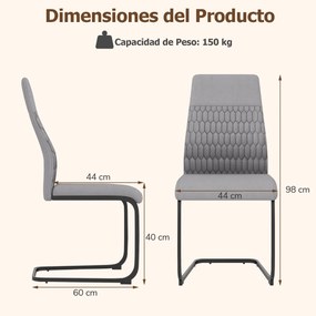 Conjunto de 4 cadeiras de jantar (MESA NÃO INCLUIDA) modernas com encosto alto inclinável, base metálica em forma de U, assento e encosto acolchoados