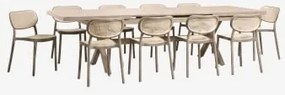 Conjunto De Mesa Retangular Extensível 240-300x100 Cm Em Alumínio Karena E 10 Cadeiras De Jardim Empilháveis Em Polipropileno Om Moka Brown - Sklum