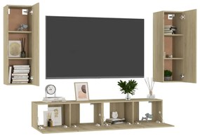 4pcs conjunto móveis de TV derivados de madeira carvalho sonoma