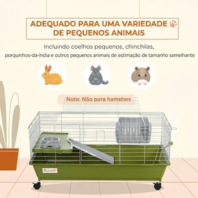 Gaiola para Pequenos Animais com Rodas Bebedouro Comedouro e Dispensador de Feno para Coelhos e Porquinhos-da-Índia 89x44x43 cm Verde