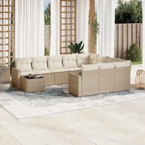 11 pcs conjunto sofás de jardim c/ almofadões vime PE bege