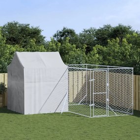 vidaXL Canil de exterior com teto 4x4x2,5 m aço galvanizado prateado