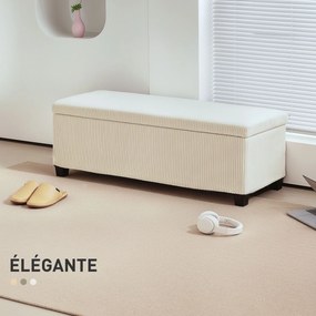 Banco de arrumação para colocar ao pé da cama em veludo canelado com tampa 112 x 42 x 40 cm, para sala de estar, quarto, hall de entrada, bege