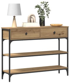 Mesa de Console Carvalho Artesanal 100x25x75 cm Madeira Composta e Aço