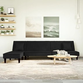 Sofá-cama em forma de L 255x140x70 cm veludo preto