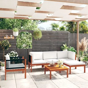 vidaXL Conjunto de lounge de jardim vidaXL com 6 peças e almofadas em madeira de acácia creme e corda