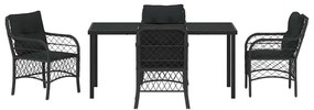 Conjunto de Jantar de Jardim com 5 Peças e Almofadas Pretas em Rattan