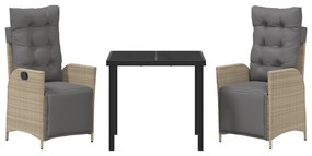 Conjunto de Jantar de Jardim 3 Peças Bege Rattan Poli