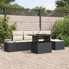 vidaXL Conjunto de Sofá de Jardim de 6 Peças com Almofadas Preto Polirattan