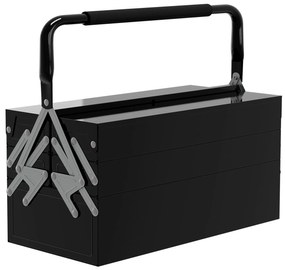 DURHAND Caixa de Ferramentas de Aço Dobrável com 5 Compartimentos Mala de Ferramentas com Pega para Oficina e Casa 45x20x34,5 cm Preto