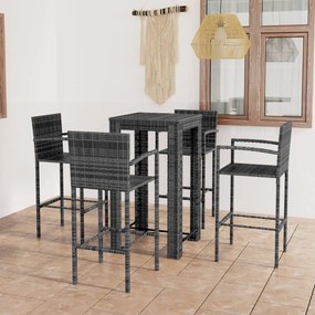vidaXL 5 pcs conjunto de bar exterior c/ apoio de braços vime PE cinza