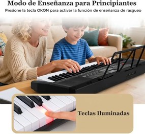 Teclado portátil de 61 teclas, kit de piano elétrico com 200 ritmos e tons, 70 demos, microfone e auscultadores para todas as idades, preto