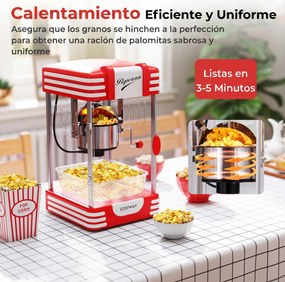 Máquina de Pipocas Vintage de Bancada, 28,5 x 26 x 48 cm, Capacidade de 100 g, Vermelho