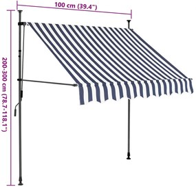Toldo retrátil manual com LED 100 cm azul e branco