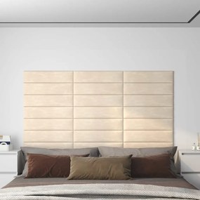 Painel de parede 12 pcs 60x15 cm veludo 1,08 m² cor creme