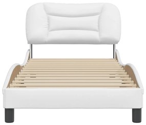 Estrutura de cama c/ cabeceira couro artificial 90x190cm branco