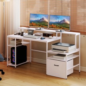 Secretária de Computador, 166 x 60 x 88 cm, Estação de Carregamento Integrada, Branco