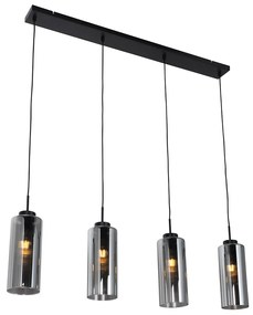 LED Candeeiro suspenso inteligente preto com vidro fumado 4 luzes incluindo 4 Wifi ST64 - Laura Moderno